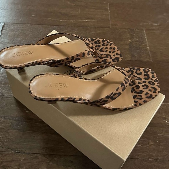 J.Crew-Microsuede kitten-heel sandals-leopard print-size 7.5 New in box. - Picture 5 of 13